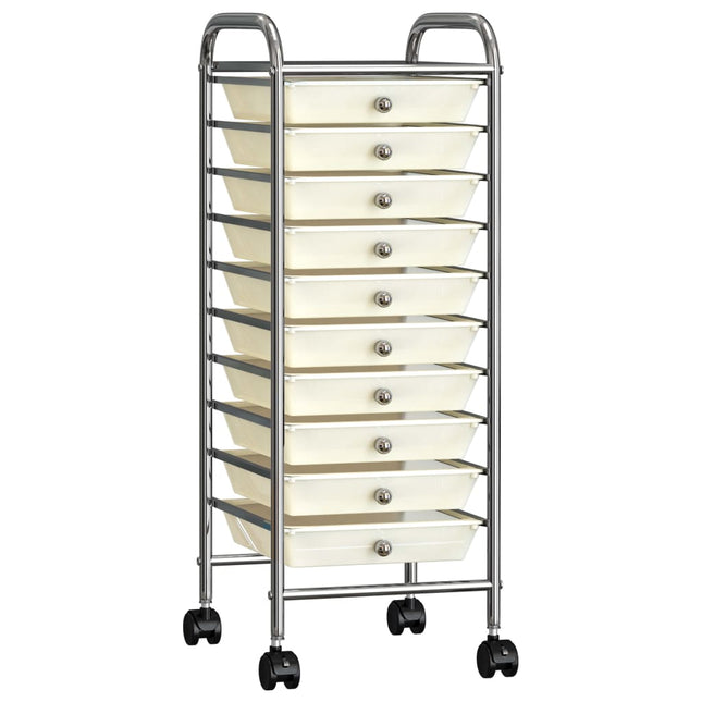 Carrello Portaoggetti Mobile con 10 Cassetti Bianco in Plastica