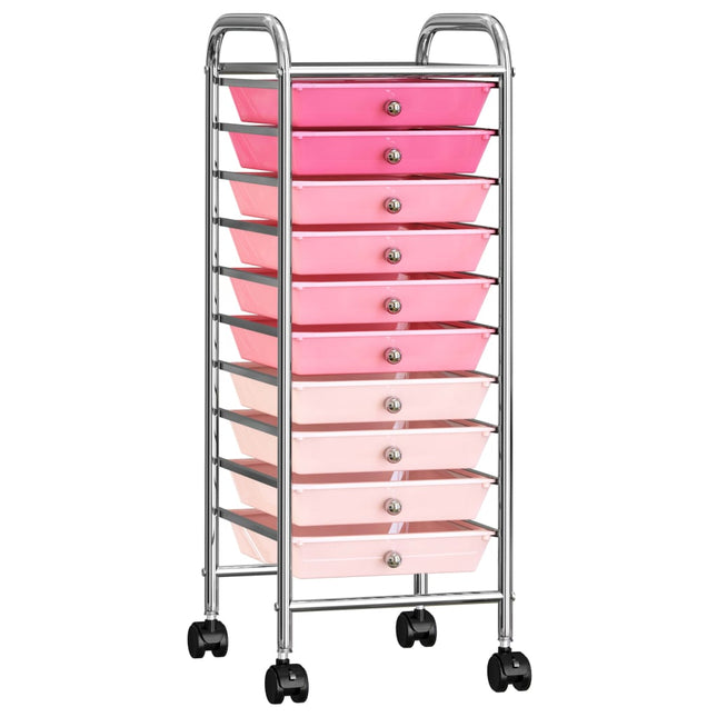 Carrello Portaoggetti con 10 Cassetti Rosa Sfumato in Plastica