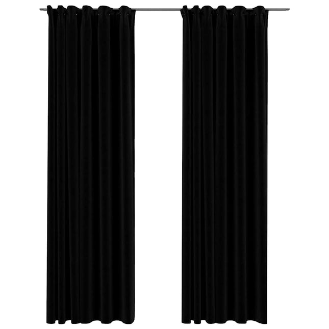 Tende Oscuranti con Ganci Effetto Lino 2 pz Nere 140x225 cm
