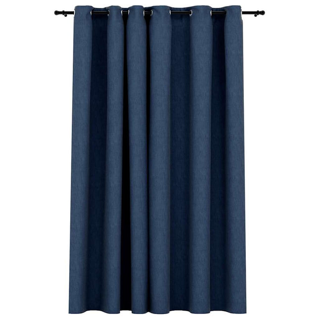 Tenda Oscurante Effetto Lino con Occhielli Blue 290x245cm