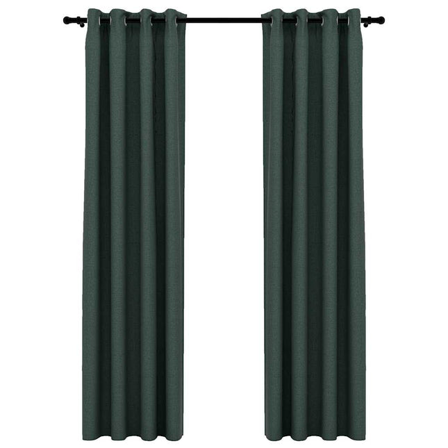 Tende Oscuranti Effetto Lino con Occhielli 2 pz Verdi 140x225cm