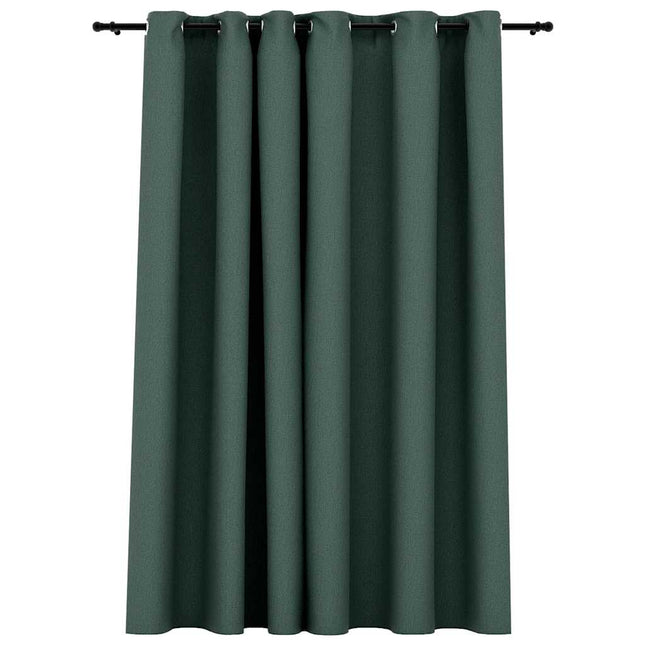 Tenda Oscurante Effetto Lino con Occhielli Verde 290x245 cm