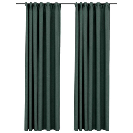 Tende Oscuranti con Ganci Effetto Lino 2 pz Verdi 140x225 cm