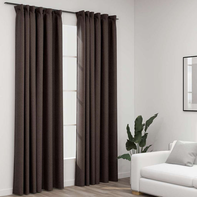 Tende Oscuranti con Ganci Effetto Lino 2 pz Talpa 140x225 cm