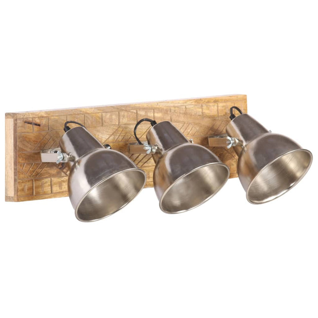 Lampada da Parete Industriale Argento 70x23 cm E27 Legno Mango