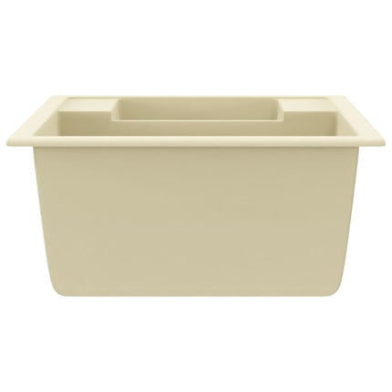 Lavello da Cucina Doppio con Foro Troppopieno Beige in Granito