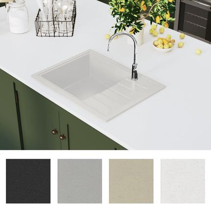 Lavello da Cucina con Foro Troppopieno Ovale Bianco in Granito