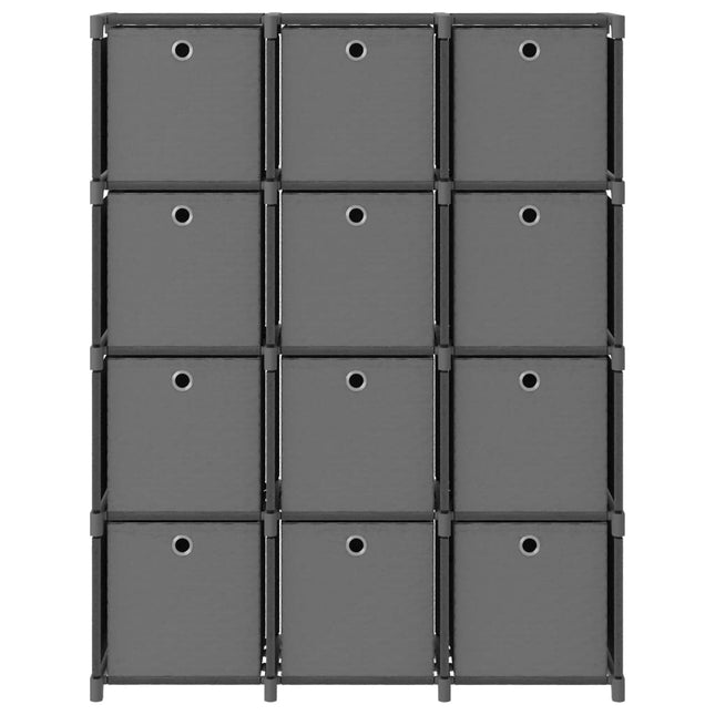 Mensola con 12 Scatole a Cubo Grigia 103x30x141 cm in Tessuto