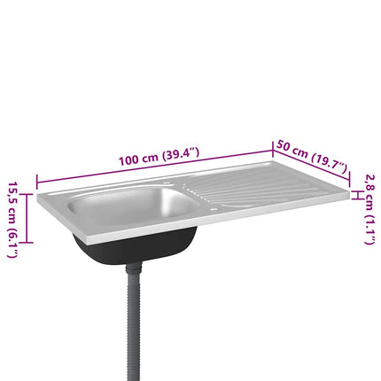 Lavello da Cucina con Scarico Argento 1000x500x155 mm Acciaio