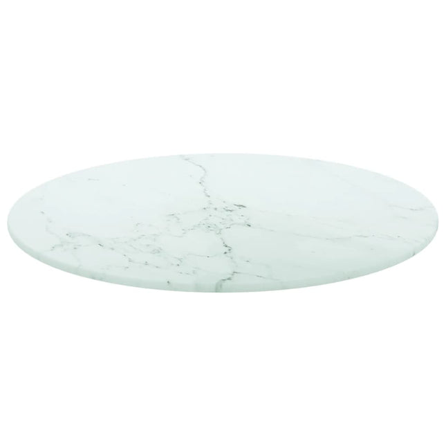Piano per Tavolo Bianco Ã˜40x0,8 cm Vetro Temperato Design Marmo