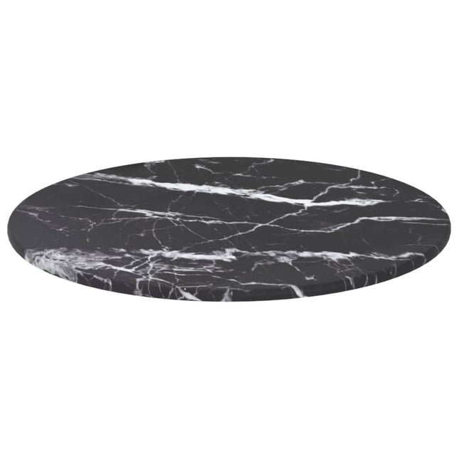 Piano per Tavolo Nero Ã˜30x0,8 cm Vetro Temperato Design Marmo