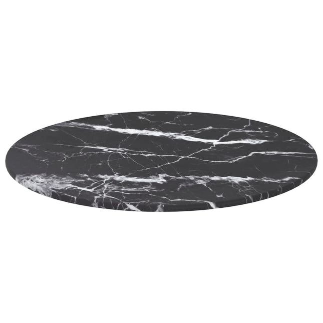 Piano per Tavolo Nero Ã˜40x0,8 cm Vetro Temperato Design Marmo