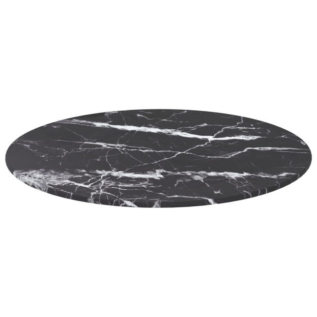 Piano per Tavolo Nero Ã˜50x0,8 cm Vetro Temperato Design Marmo