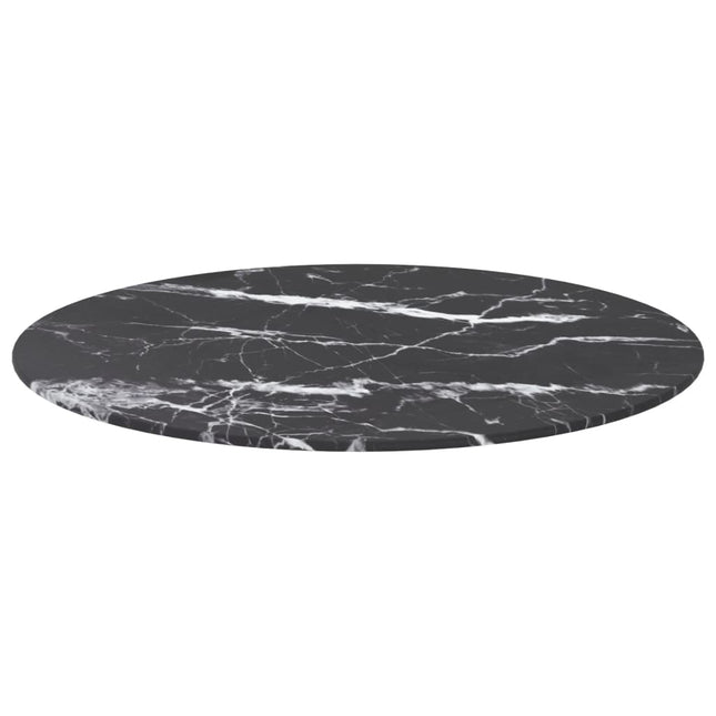 Piano per Tavolo Nero Ã˜60x0,8 cm Vetro Temperato Design Marmo