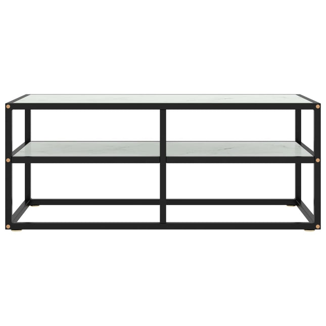 Mobile TV Nero con Vetro Bianco Marmo 100x40x40 cm