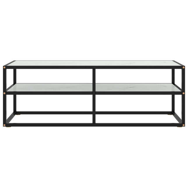 Mobile TV Nero con Vetro Bianco Marmo 120x40x40 cm