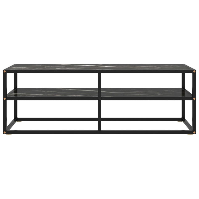 Mobile TV Nero con Vetro Nero Marmo 120x40x40 cm