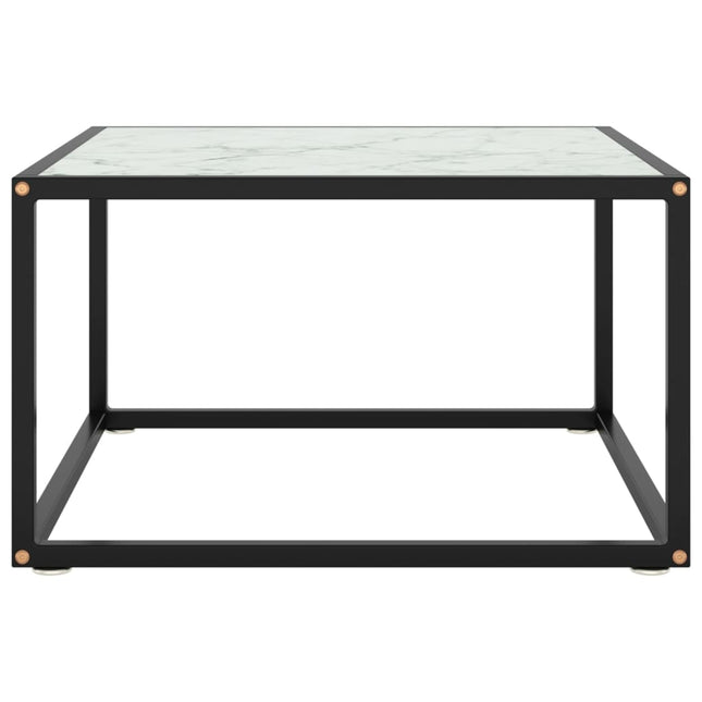 Tavolino da Salotto Nero con Vetro Marmo Bianco 60x60x35 cm