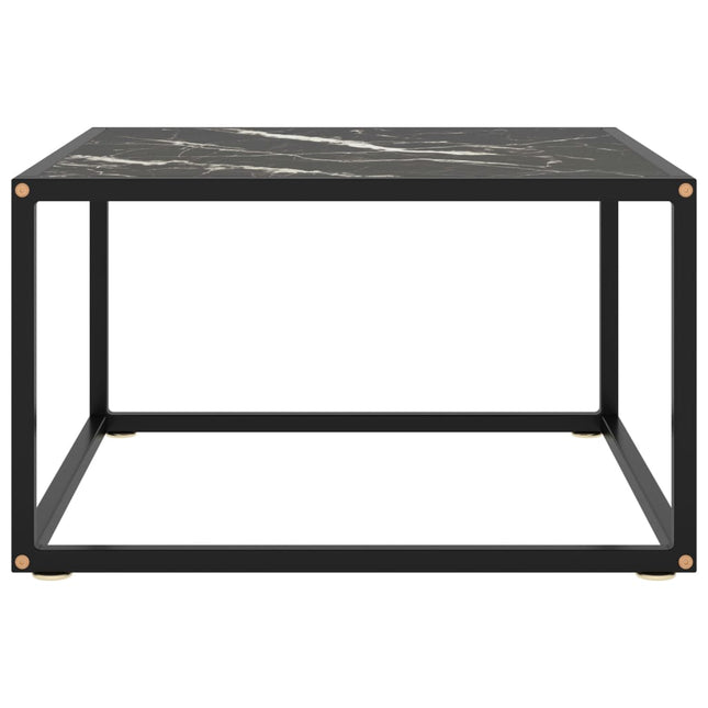 Tavolino da Salotto Nero con Vetro Marmo Nero 60x60x35 cm