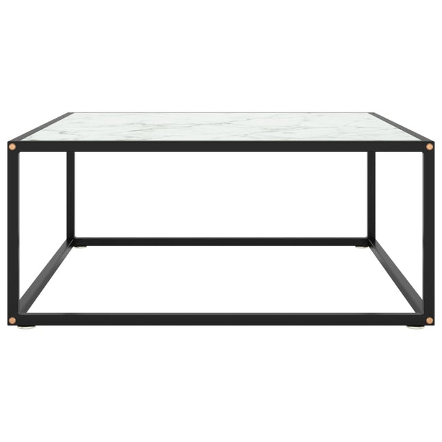Tavolino da Salotto Nero con Vetro Marmo Bianco 80x80x35 cm