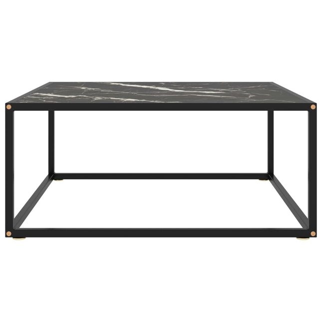 Tavolino da Salotto Nero con Vetro Marmo Nero 80x80x35 cm