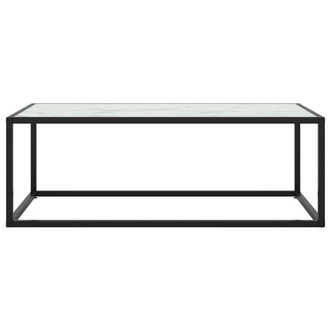 Tavolino da Salotto Nero con Vetro Marmo Bianco 100x50x35 cm