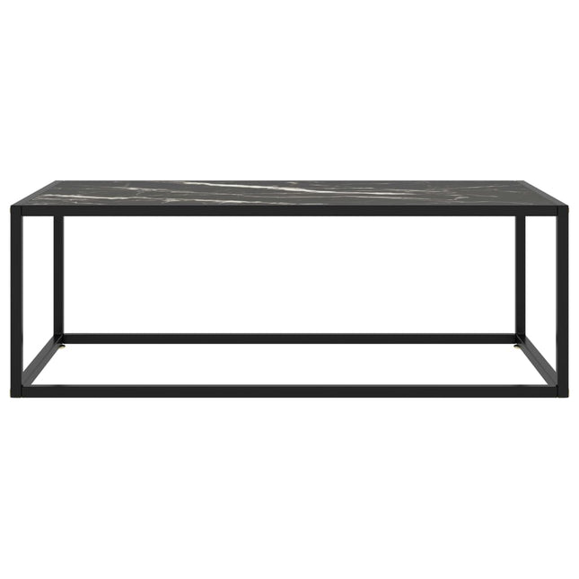 Tavolino da Salotto Nero con Vetro Marmo Nero 100x50x35 cm
