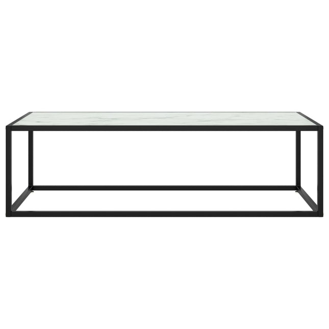 Tavolino da Salotto Nero con Vetro Marmo Bianco 120x50x35 cm