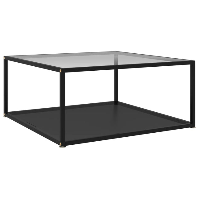 Tavolino Trasparente e Nero 80x80x35cm in Vetro Temperato