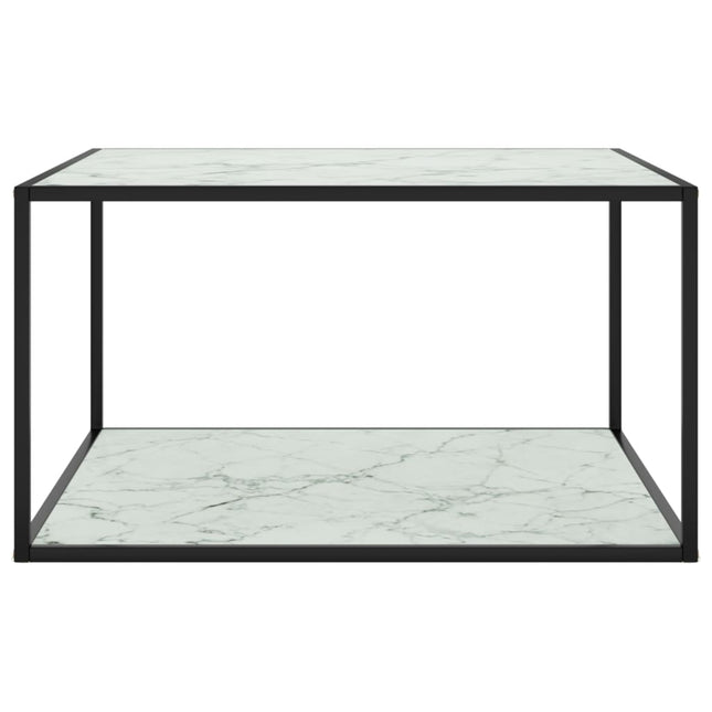 Tavolino da Salotto Nero con Vetro Marmo Bianco 90x90x50 cm