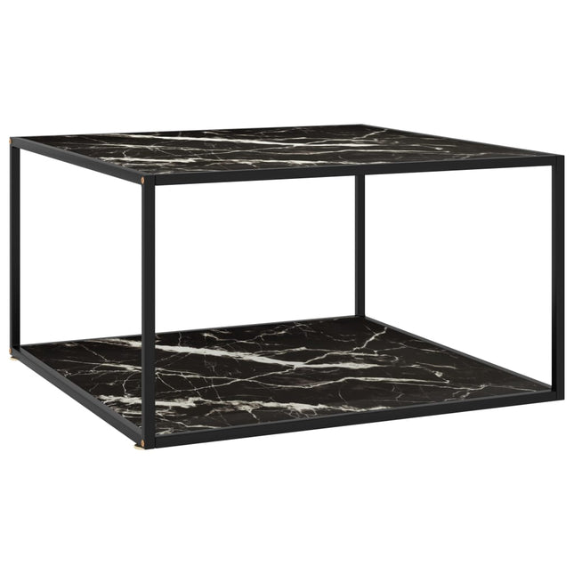 Tavolino da Salotto Nero con Vetro Marmo Nero 90x90x50 cm