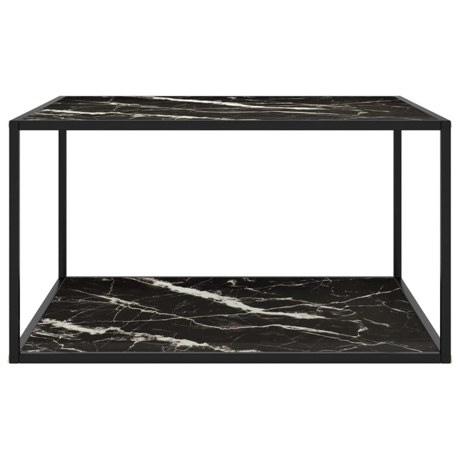 Tavolino da Salotto Nero con Vetro Marmo Nero 90x90x50 cm