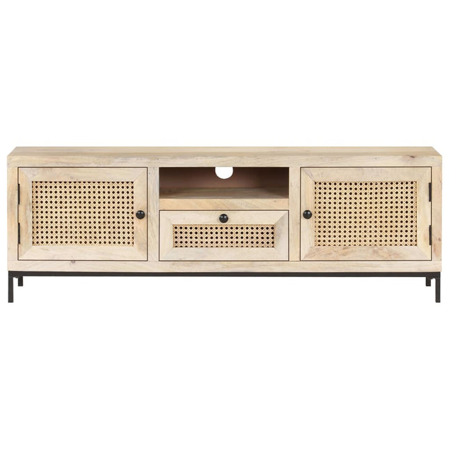 Mobile Porta TV 120x30x40 cm in Legno Massello di Mango e Canna