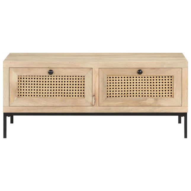 Tavolino da Salotto 90x50x37 cm Legno Massello di Mango e Canna