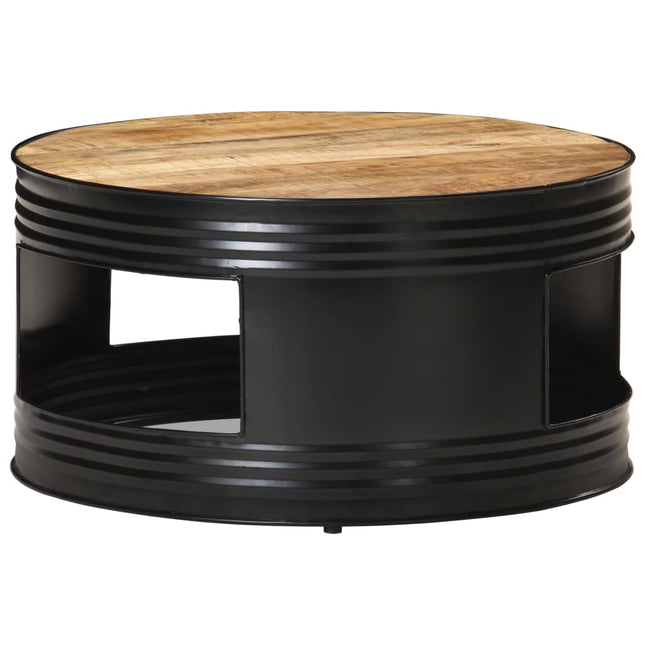 Tavolino Nero 68x68x36 cm in Legno Massello di Mango Grezzo