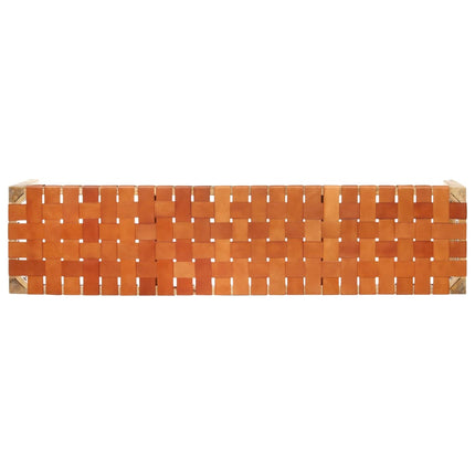 Panca 150 cm Marrone in Vera Pelle e Legno Massello di Mango