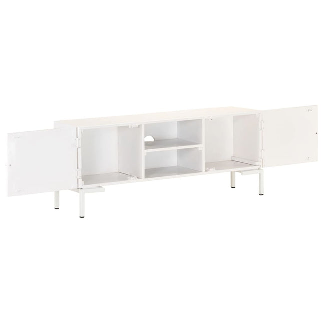 Mobile Porta TV Bianco 115x30x46cm in Legno Massello di Mango