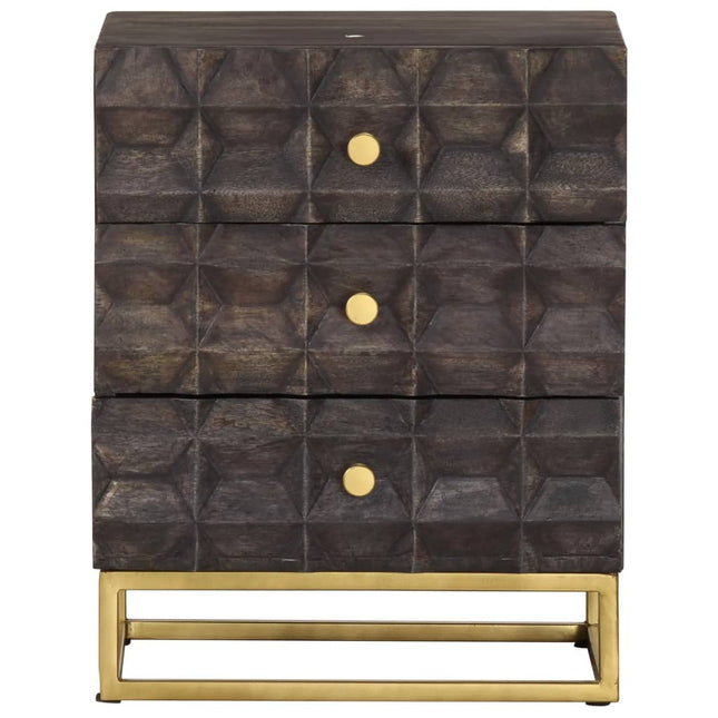 Comodino Nero 40x30x50 cm in Legno Massello di Mango