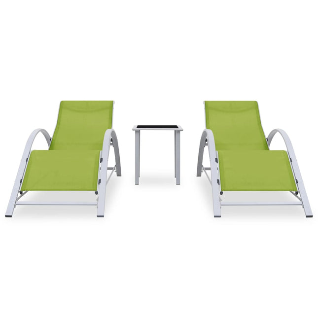 Lettini Prendisole con Tavolino 2 pz in Alluminio Verde