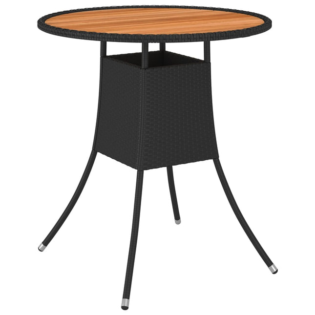 Tavolo da Giardino Nero Ã˜ 70 cm Polyrattan e Massello d'Acacia