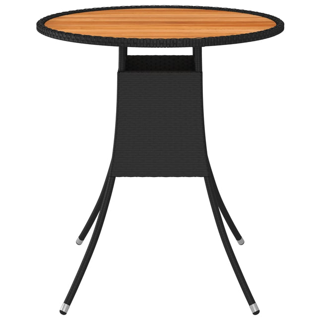 Tavolo da Giardino Nero Ã˜ 70 cm Polyrattan e Massello d'Acacia