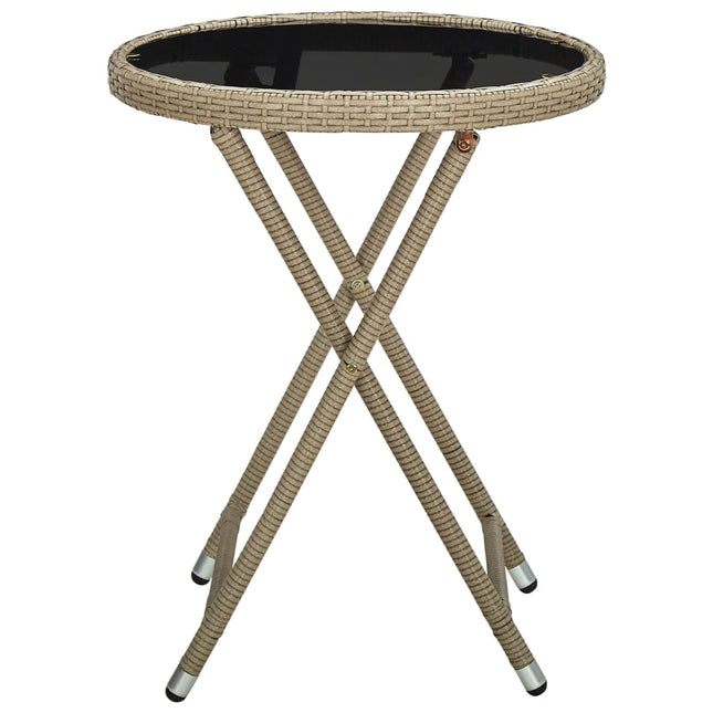 Tavolino Beige 60 cm in Polyrattan e Vetro Temperato