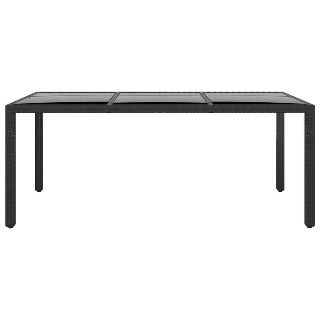 Tavolo Giardino 190x90x75 cm Vetro Temperato e Polyrattan Nero