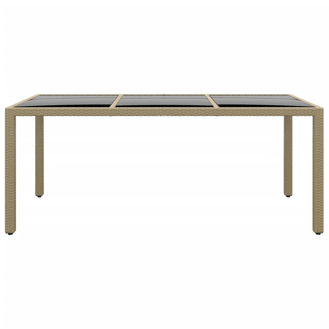 Tavolo Giardino 190x90x75 cm Vetro Temperato e Polyrattan Beige