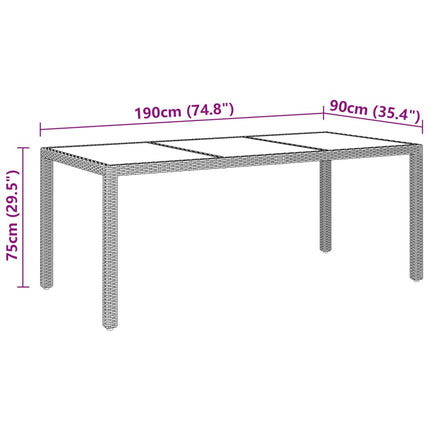 Tavolo Giardino 190x90x75 cm Vetro Temperato Polyrattan Marrone