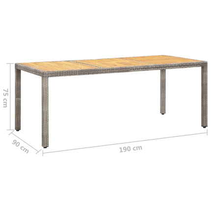 Tavolo Giardino Grigio 190x90x75cm Polyrattan Legno di Acacia