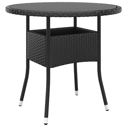Tavolo da Giardino Ã˜80x75 cm Vetro Temperato e Polyrattan Nero