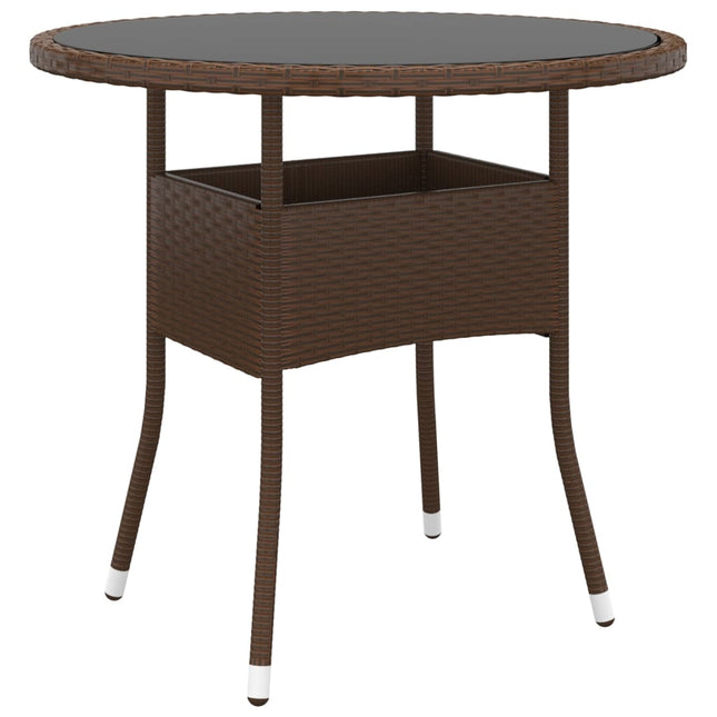 Tavolo Giardino Ã˜80x75 cm Vetro Temperato e Polyrattan Marrone