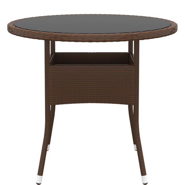 Tavolo Giardino Ã˜80x75 cm Vetro Temperato e Polyrattan Marrone