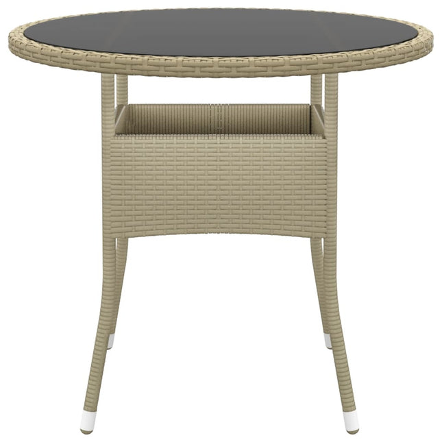 Tavolo da Giardino Ã˜80x75cm Vetro Temperato e Polyrattan Beige